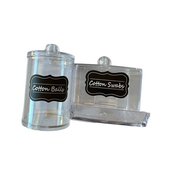 Acrylic QTip Cotton Swab and Cotton Round Ball Holder Dispenser Set - Picture 1 of 3